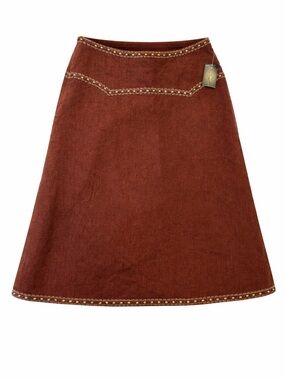 Rust Brown A-Line Linen Skirt with Beaded Trim